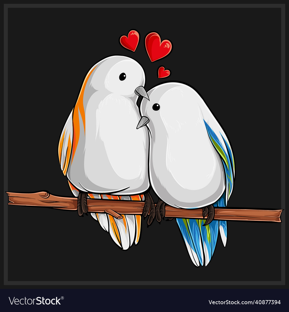 Romantic couple of birds in love on valentines day