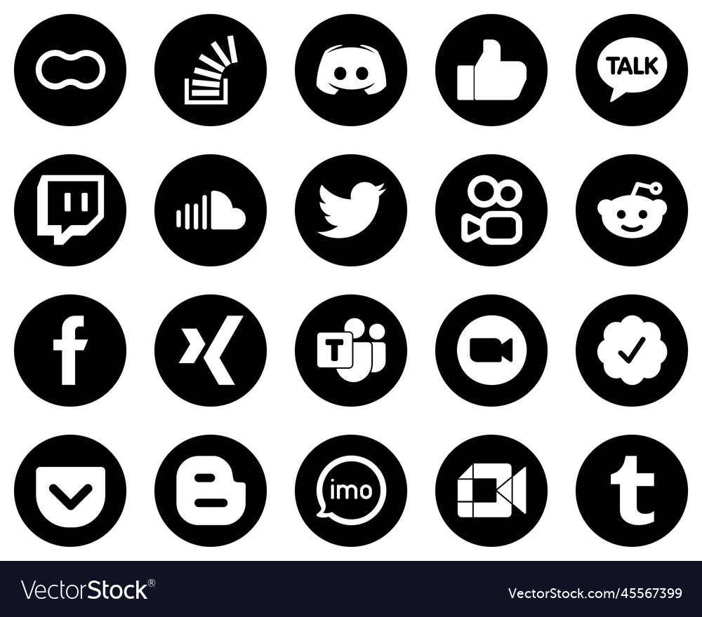 20 professional white social media icons on black