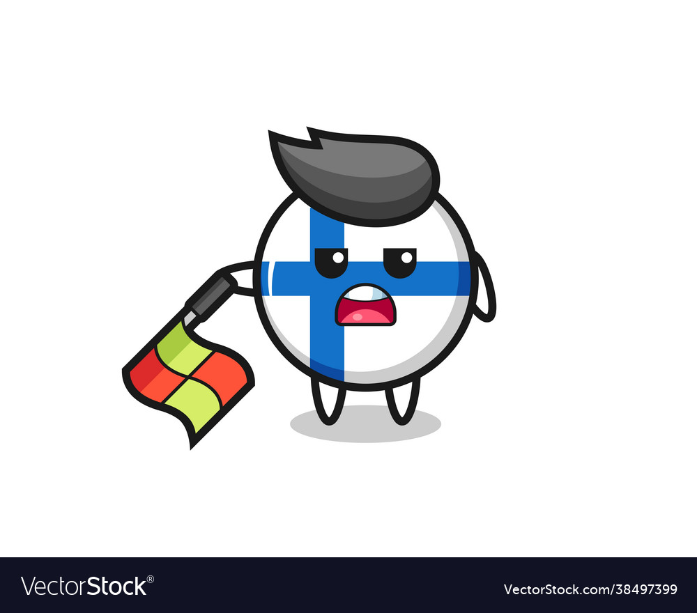 Finland flag badge character as line judge hold vector image Finland flag badge character as line judge hold