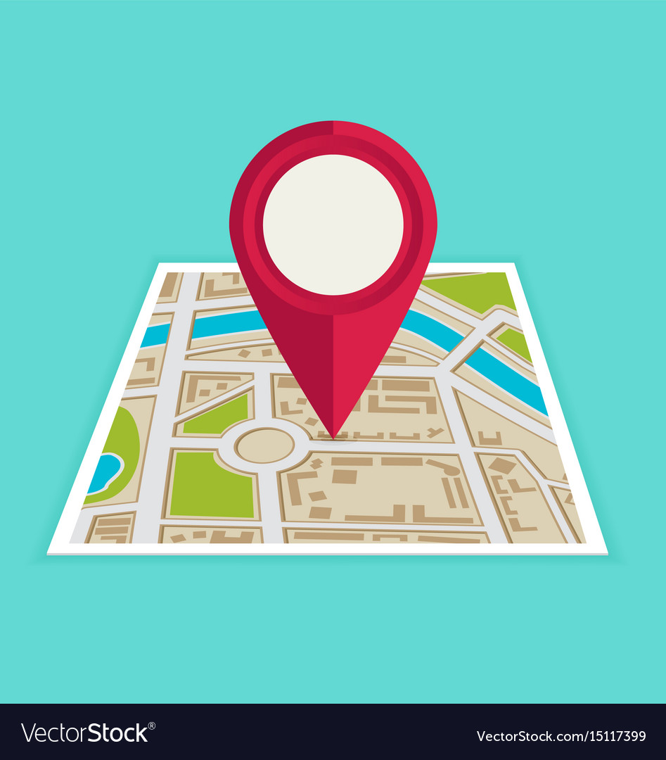 Flat map with pin pointer icon
