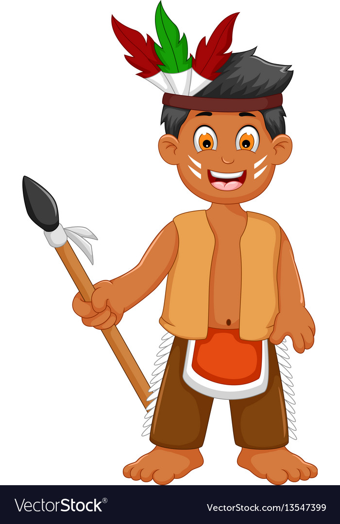 Funny man indian tribal cartoon posing Royalty Free Vector