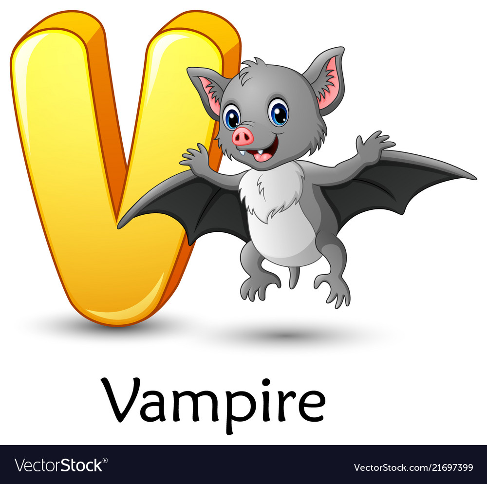 Letter v is for vampire bat cartoon alphabet Vector Image