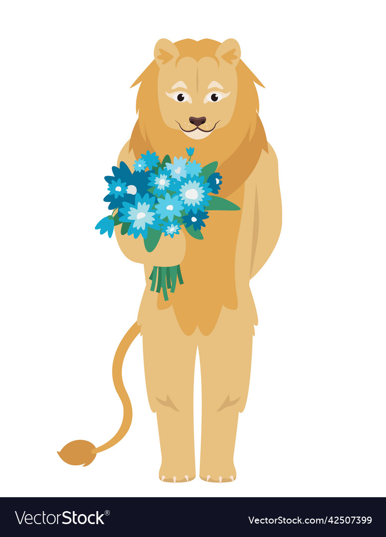 Lion holding bouquet of flowers Royalty Free Vector Image Lion holding bouquet of flowers Royalty Free Vector Image