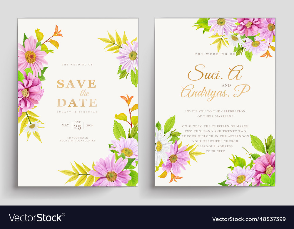 Pink hand drawn floral invitation card Royalty Free Vector