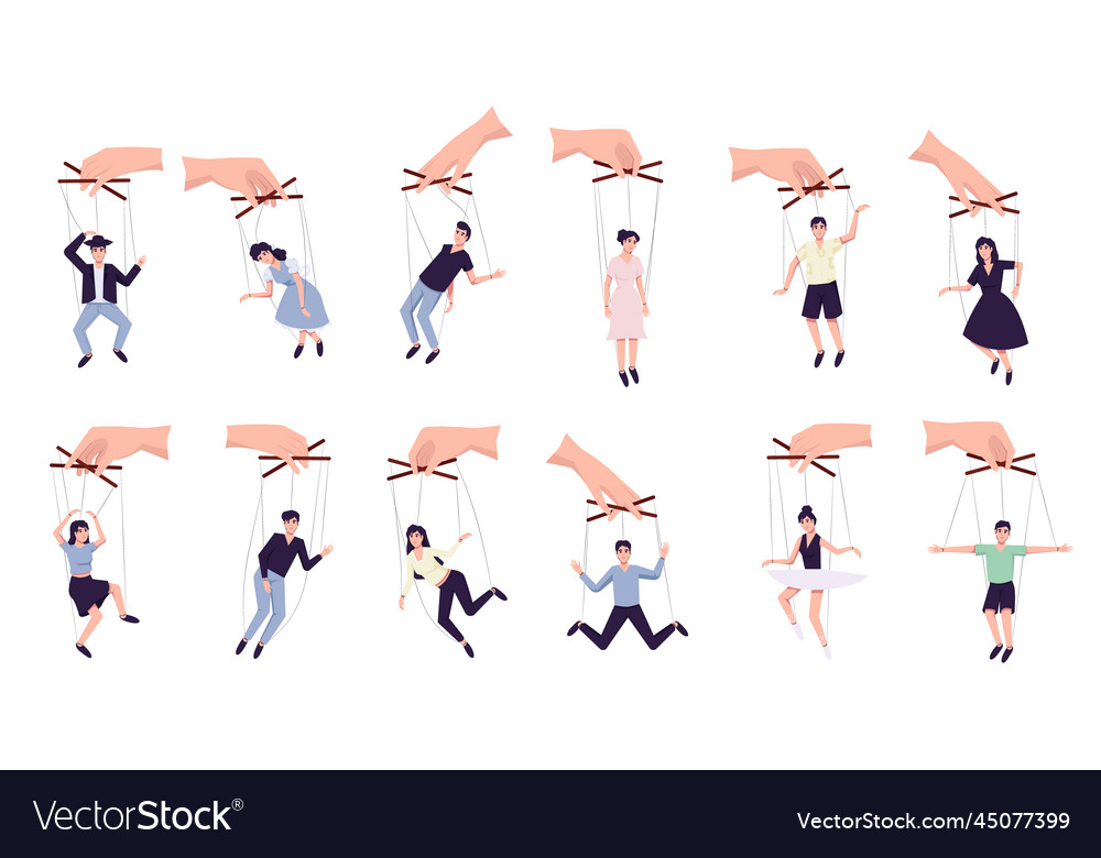 Puppeteer hands controlling puppets vector image Puppeteer hands controlling puppets