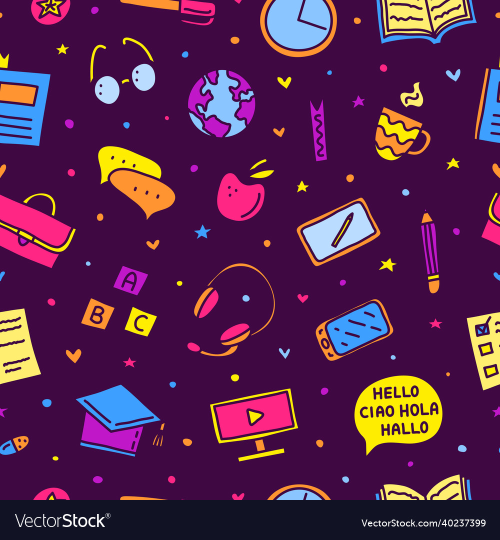 Seamless pattern with language courses icons Vector Image Seamless pattern with language courses icons