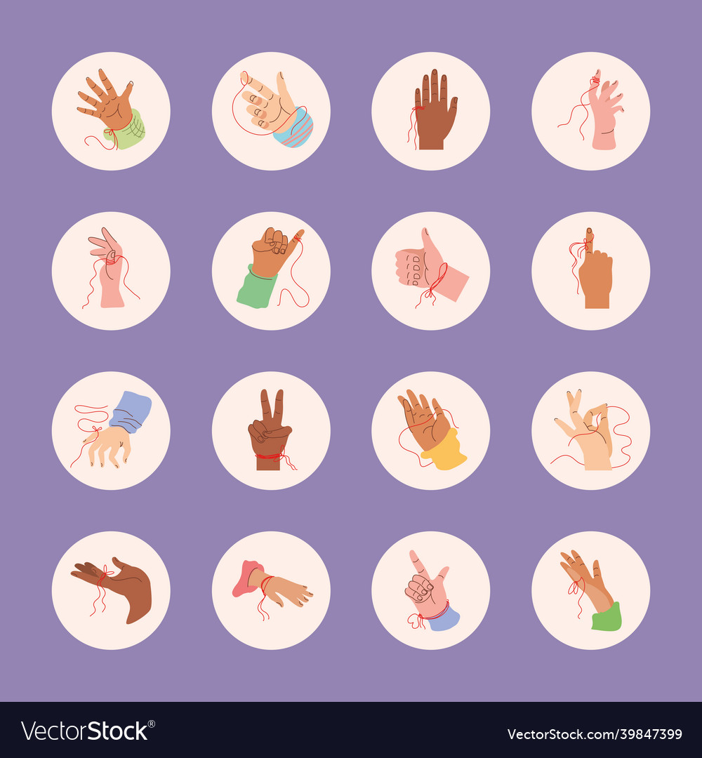 Set of red string on hands