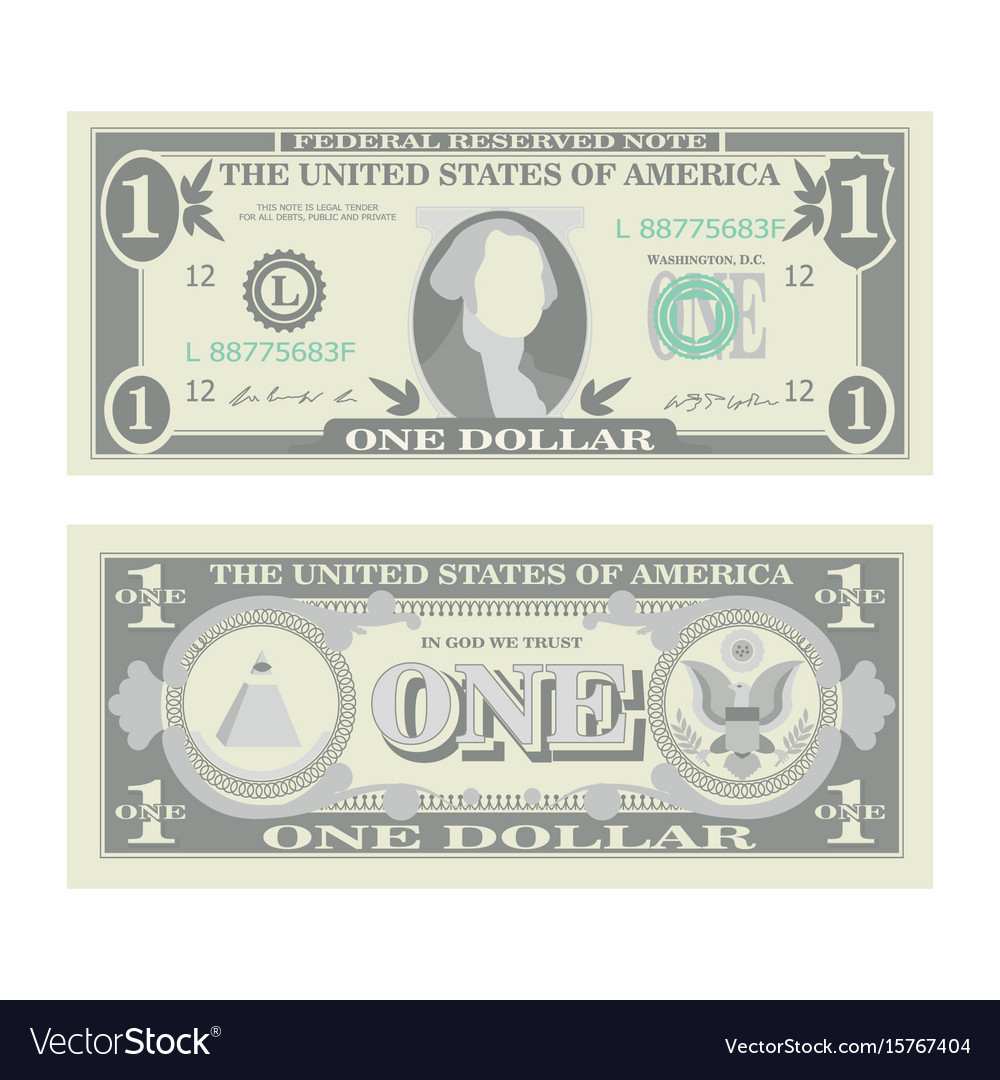 1 dollar banknote cartoon us currency two Vector Image