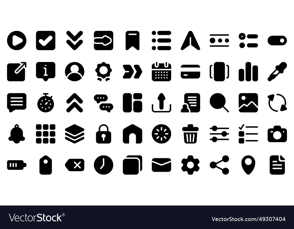 Basic user interface essential set solid icon vector image Basic user interface essential set solid icon