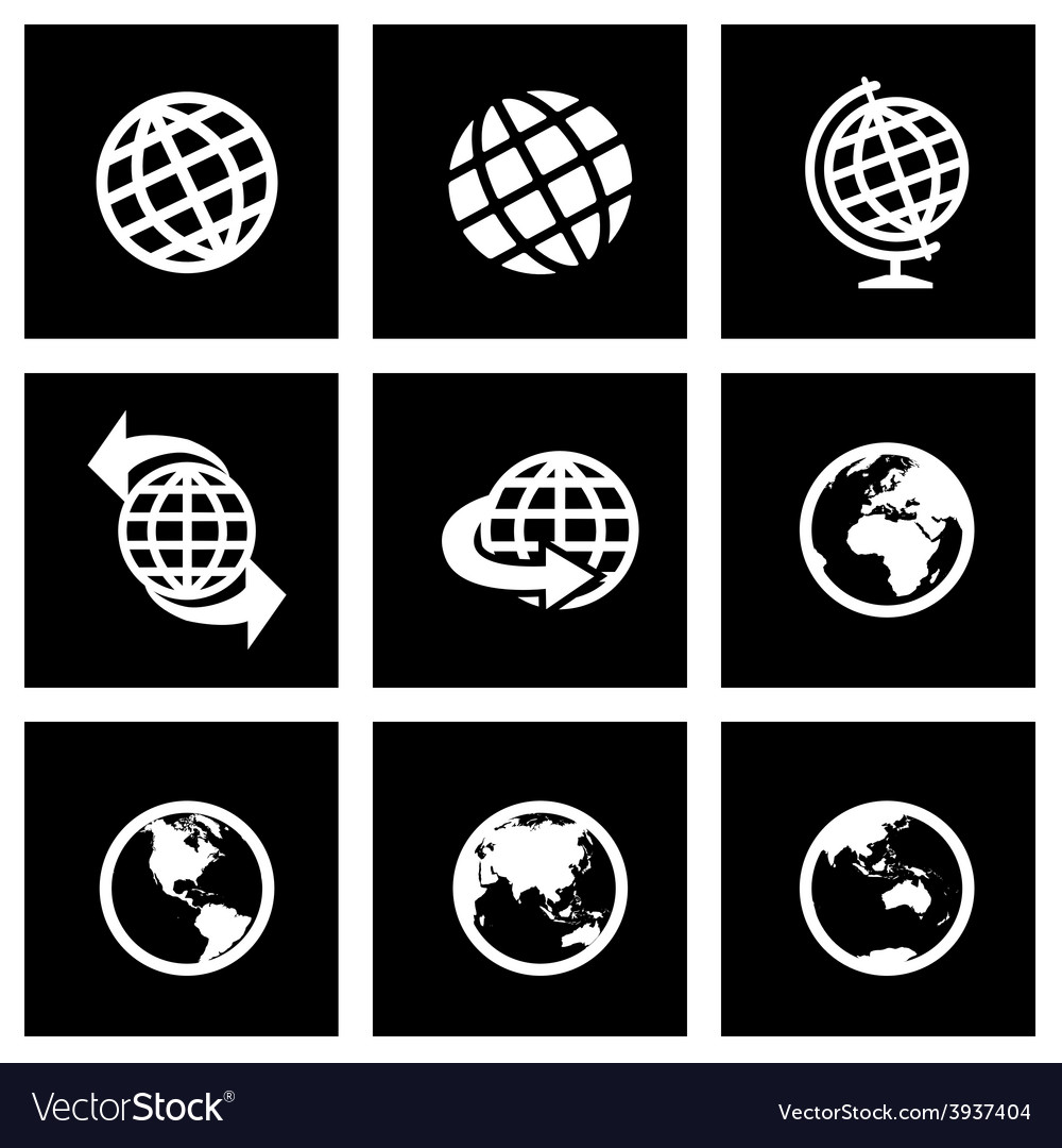 Black globe icon set Royalty Free Vector Image