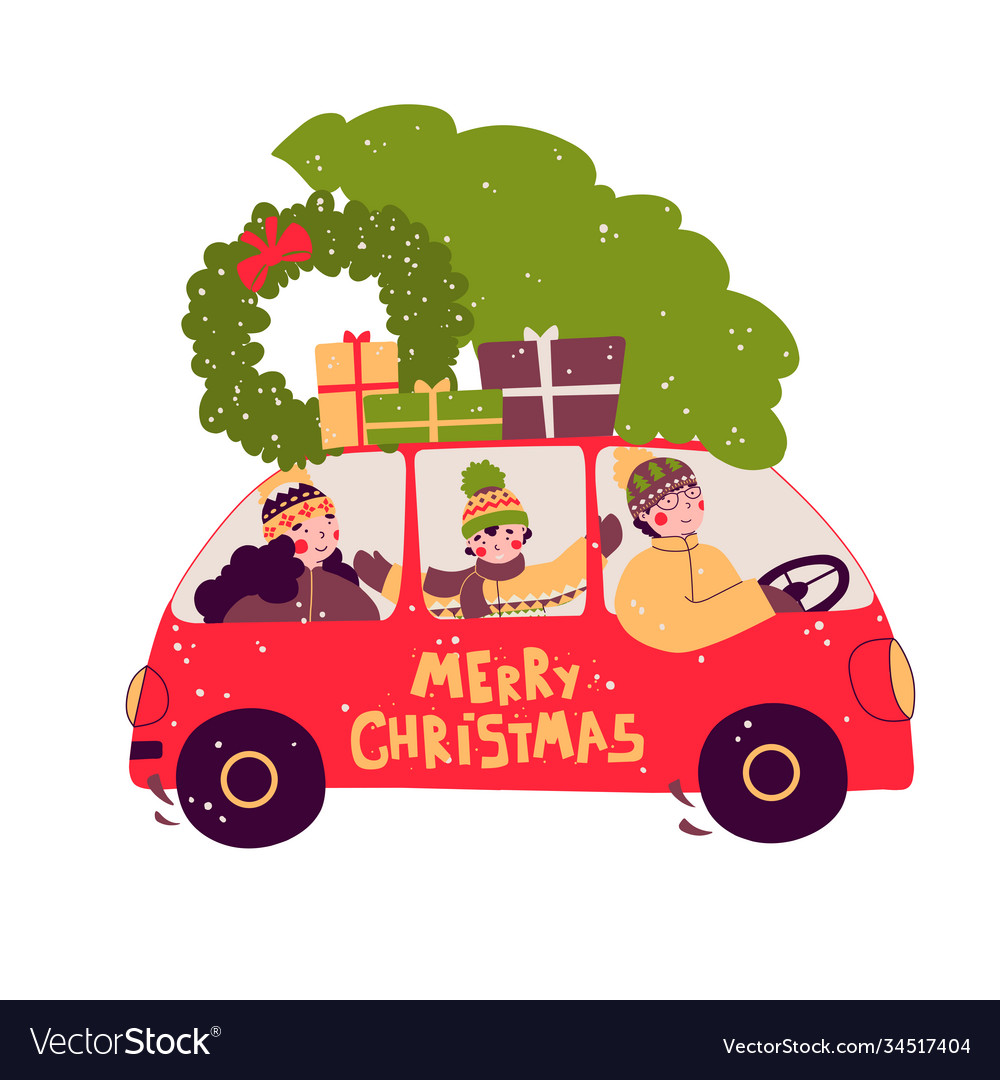 Cartoon family tree car for decoration design