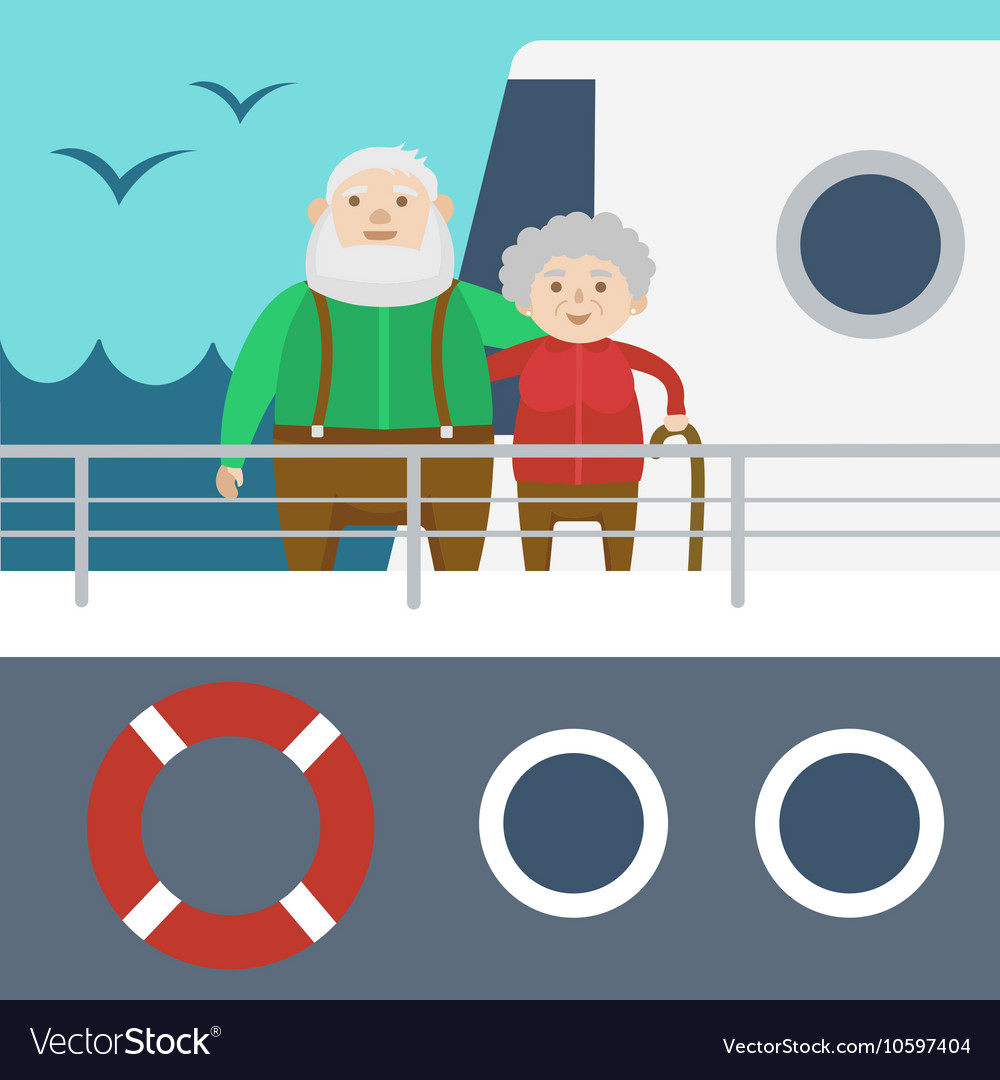 Elderly couple on a cruise ship cartoon