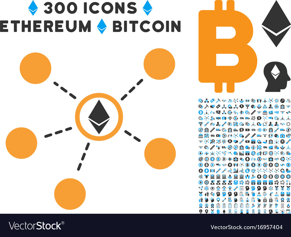 Ethereum network links flat icon with set