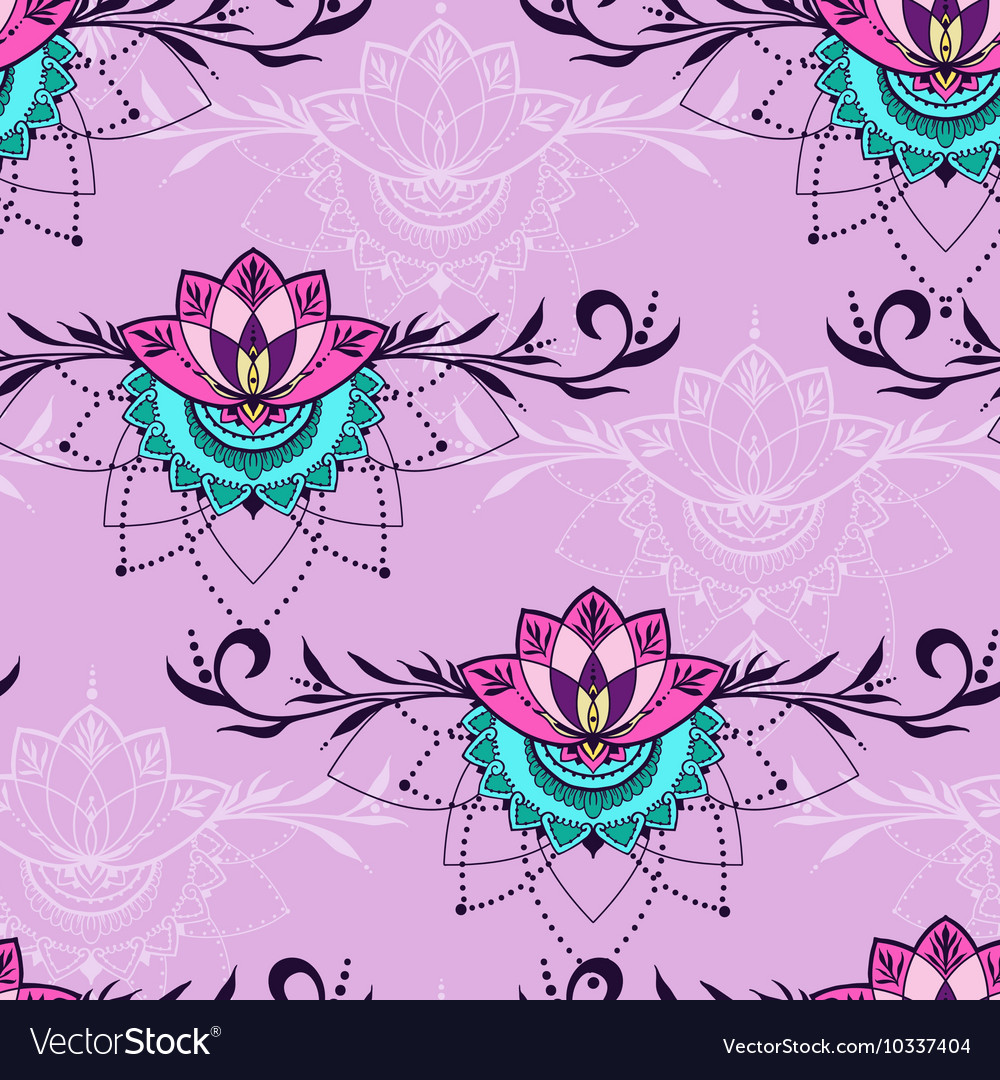 Hand-drawn seamless pattern with lotus in east