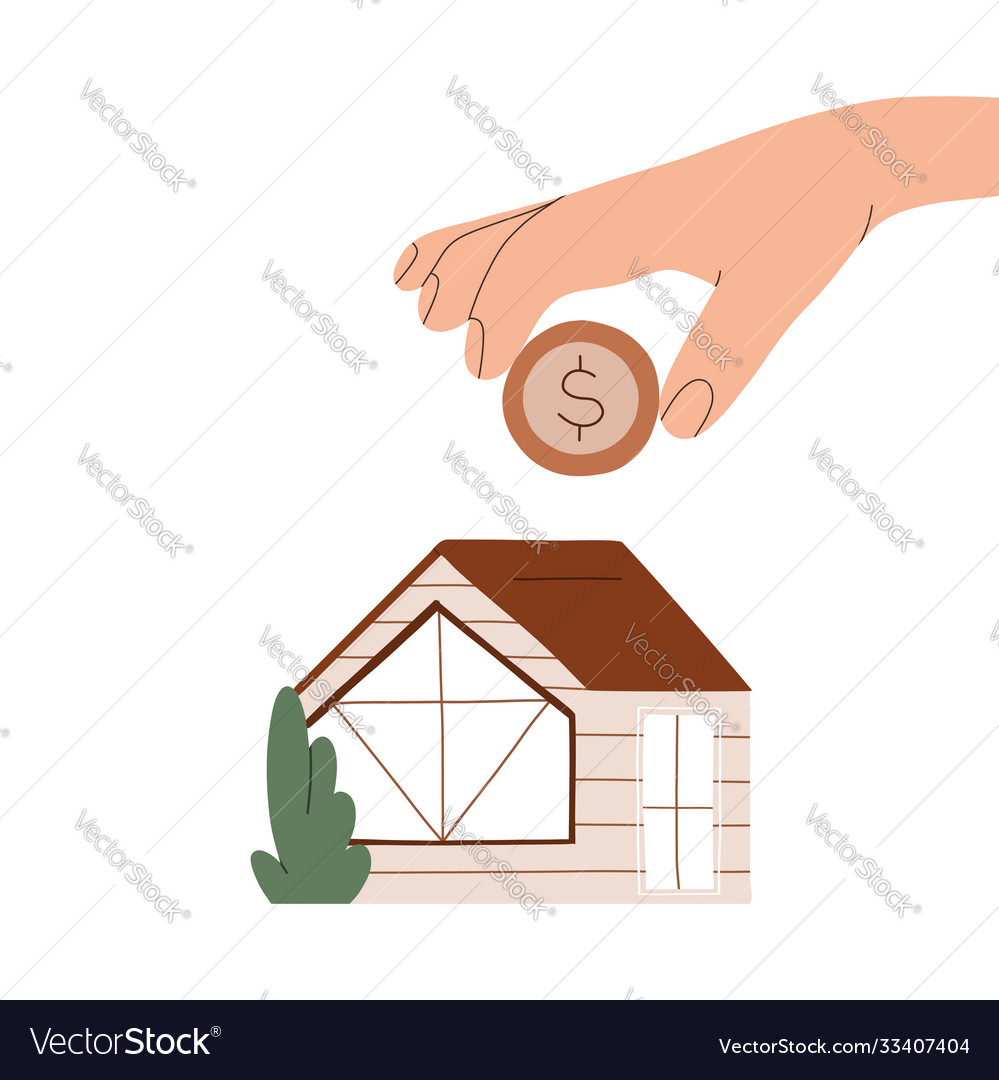 Hand putting a coin in house