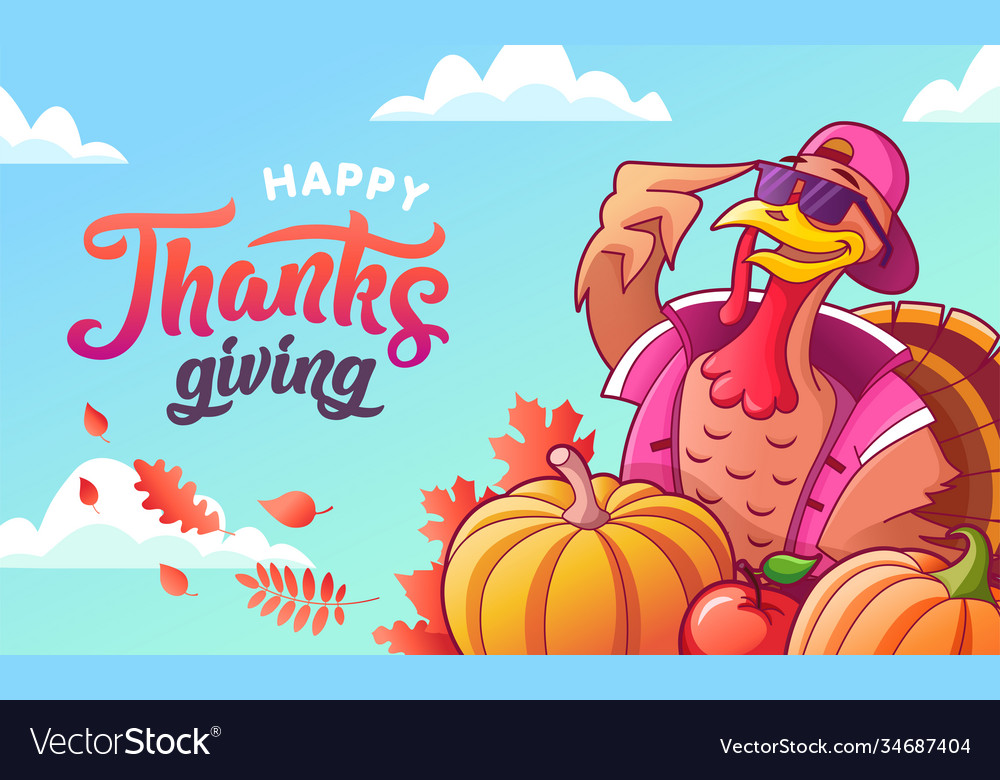 Premium Vector  Happy thanksgiving day with turkey and pumpkin.