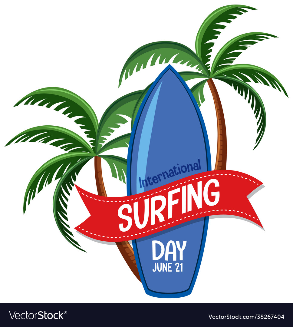 International surfing day font with surfboard