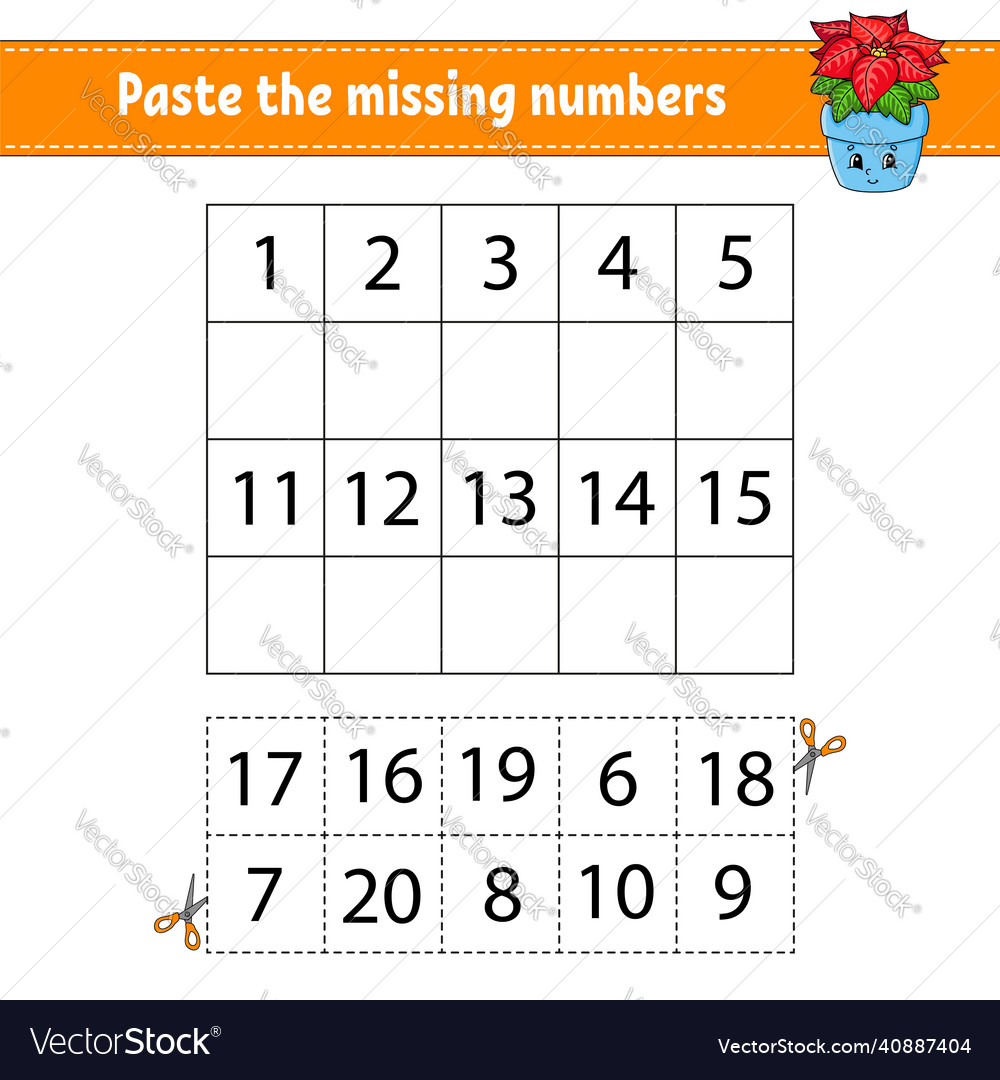 Paste the missing numbers 1-20 game for children
