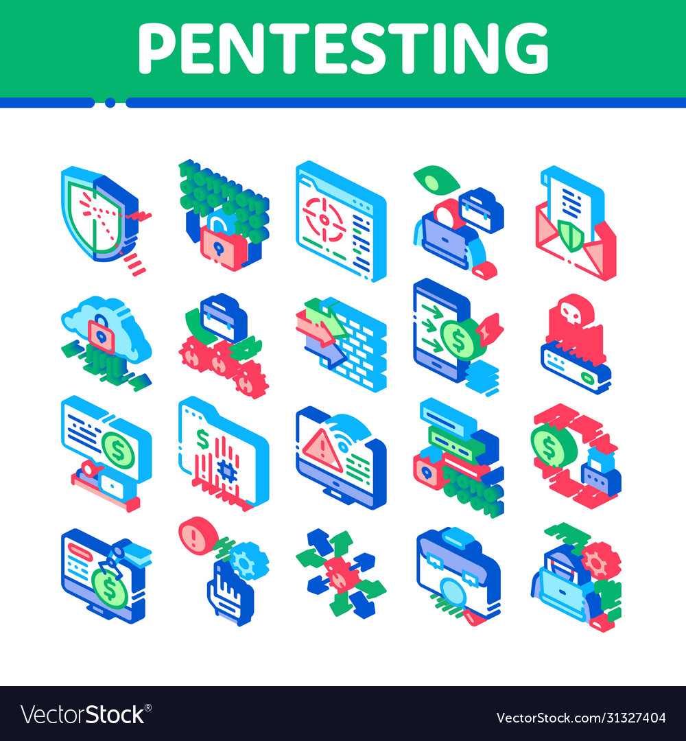 Pentesting software isometric icons set vector image Pentesting software isometric icons set