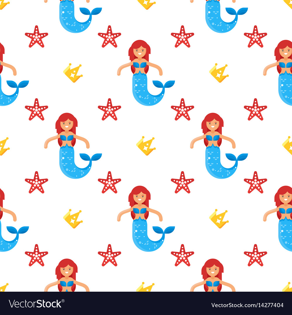 Seamless pattern with happy mermaids