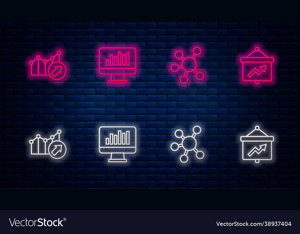 Set line monitor with graph chart project team vector image Set line monitor with graph chart project team