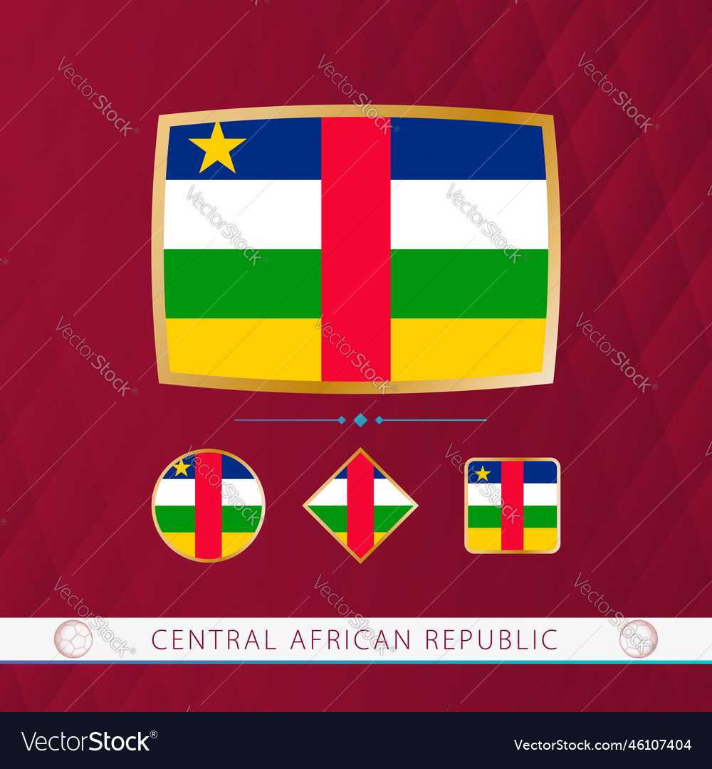 Set of central african republic flags with gold