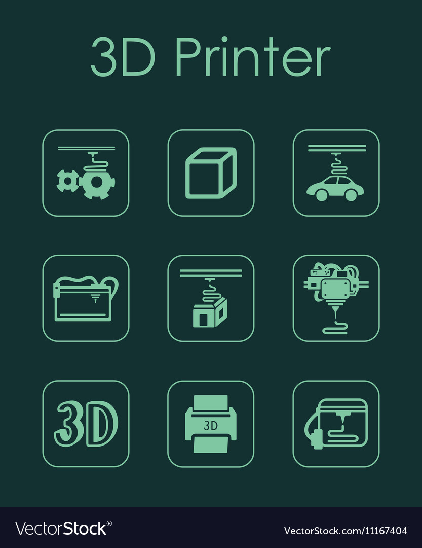 Set of three d printer simple icons