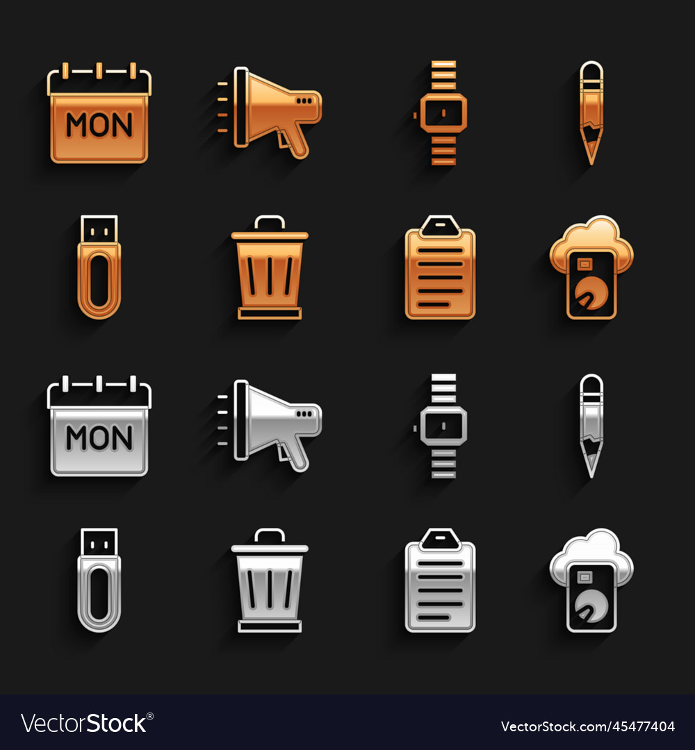 Set trash can pencil cloud database to do list vector image Set trash can pencil cloud database to do list