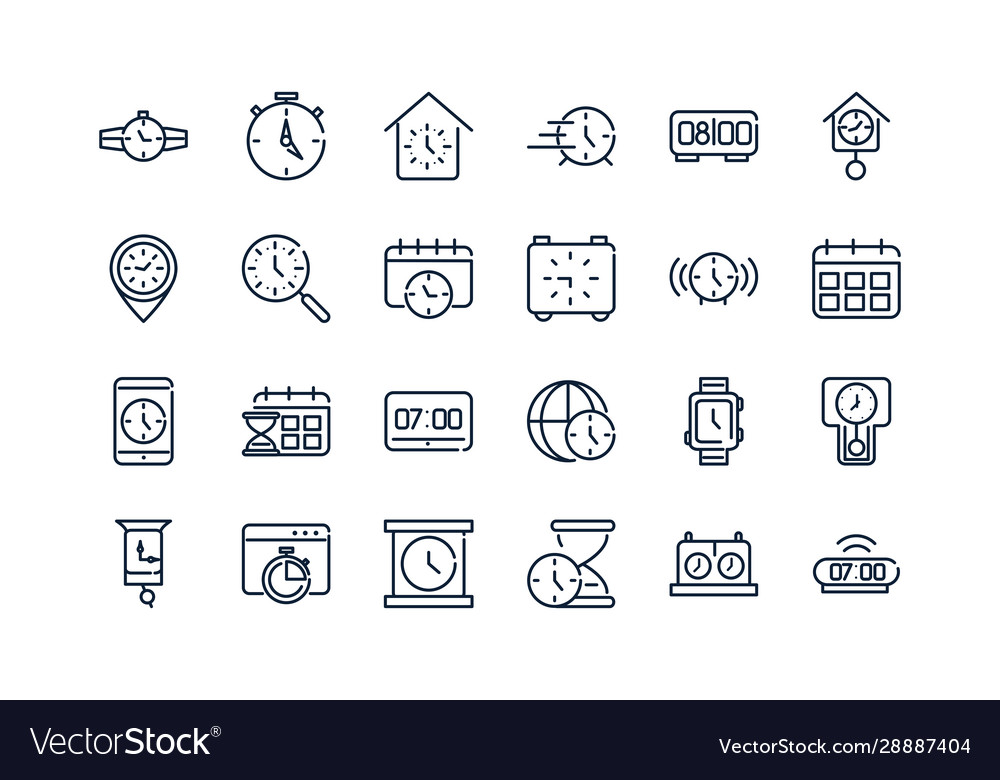 Time clock timer hour date linear design set icons