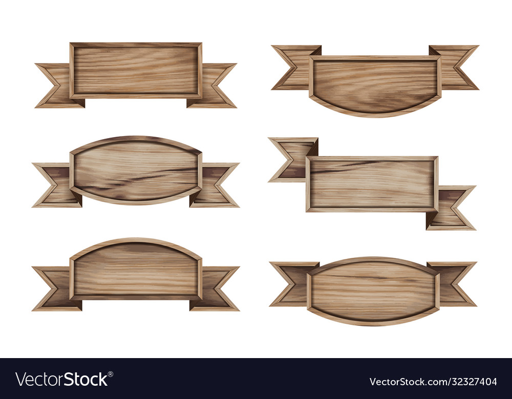 Wooden plate and ribbons design vector image Wooden plate and ribbons design