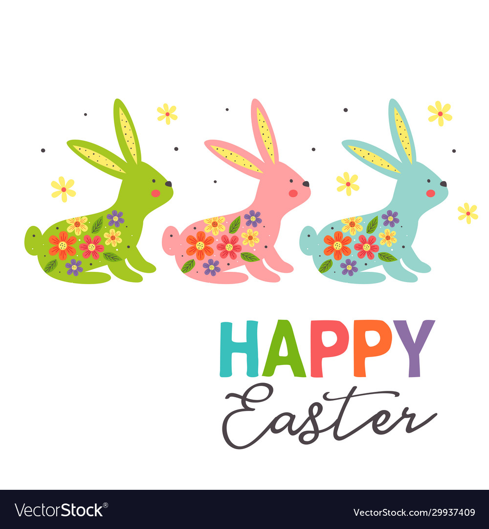 Colorful Easter Bunnies Greeting Card