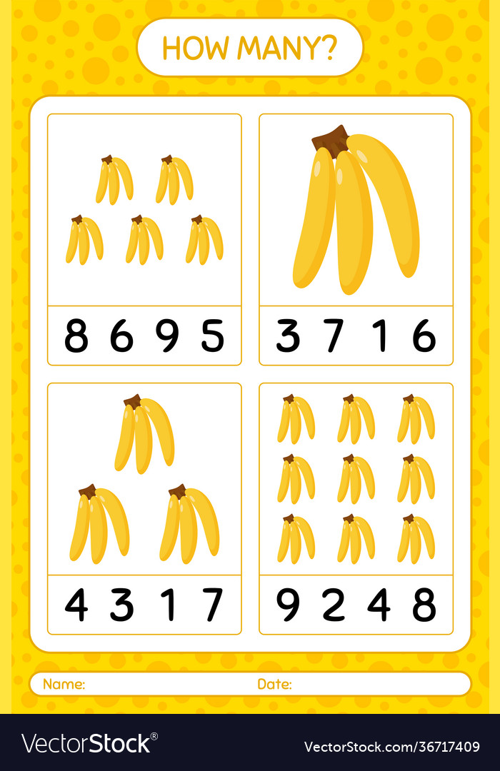 How many counting game with banana worksheet vector image How many counting game with banana worksheet