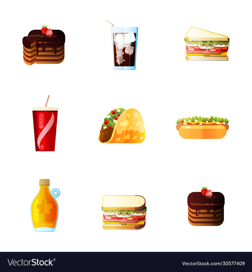 Icons set lunch hot dog french fries soda