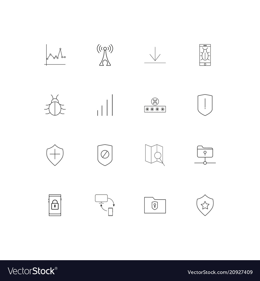 Internet security linear thin icons set outlined