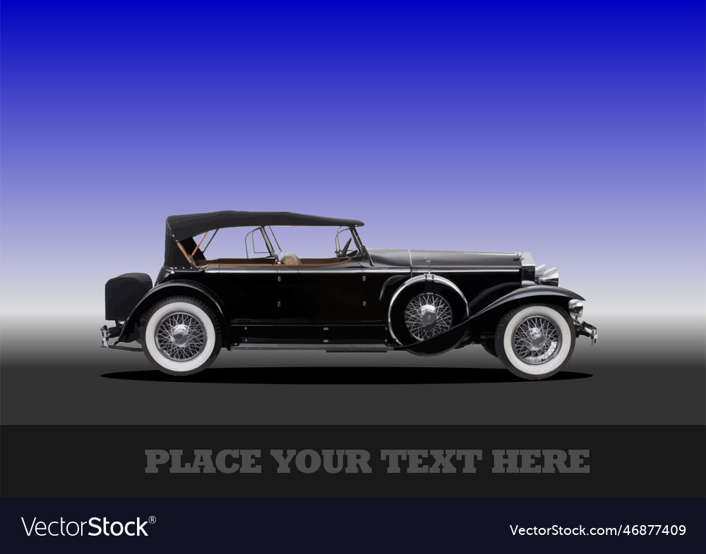 Luxury old black car on black-blue background 3d