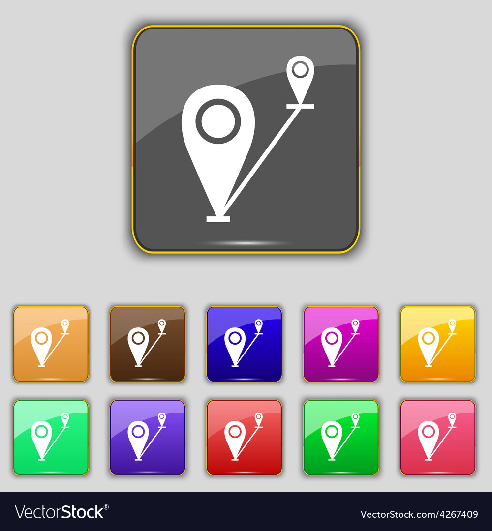 Map pointer icon sign set with eleven colored