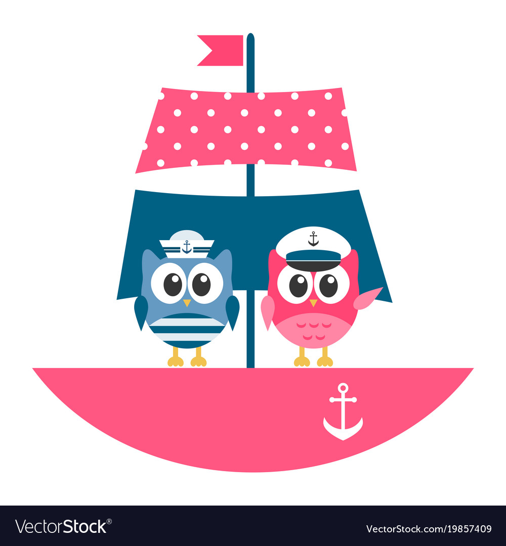 Owls sailors on the boat Royalty Free Vector Image