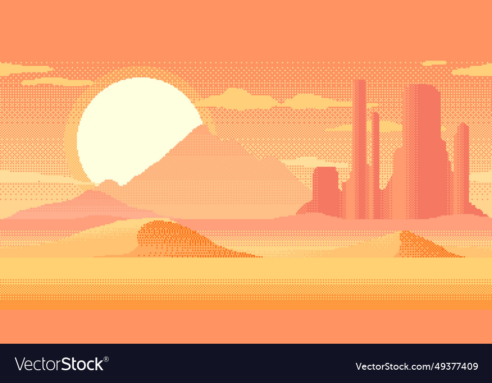 Pixel art desert landscape 8-bit video game