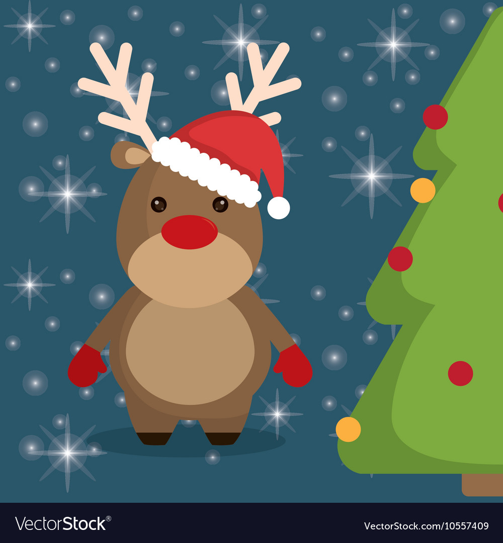 Reindeer and pine tree cartoon of christmas design