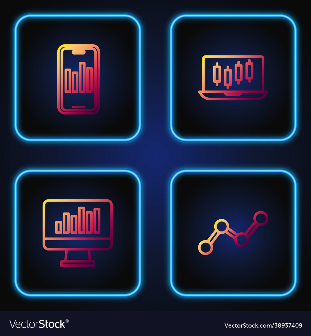 Set line graph chart infographic monitor