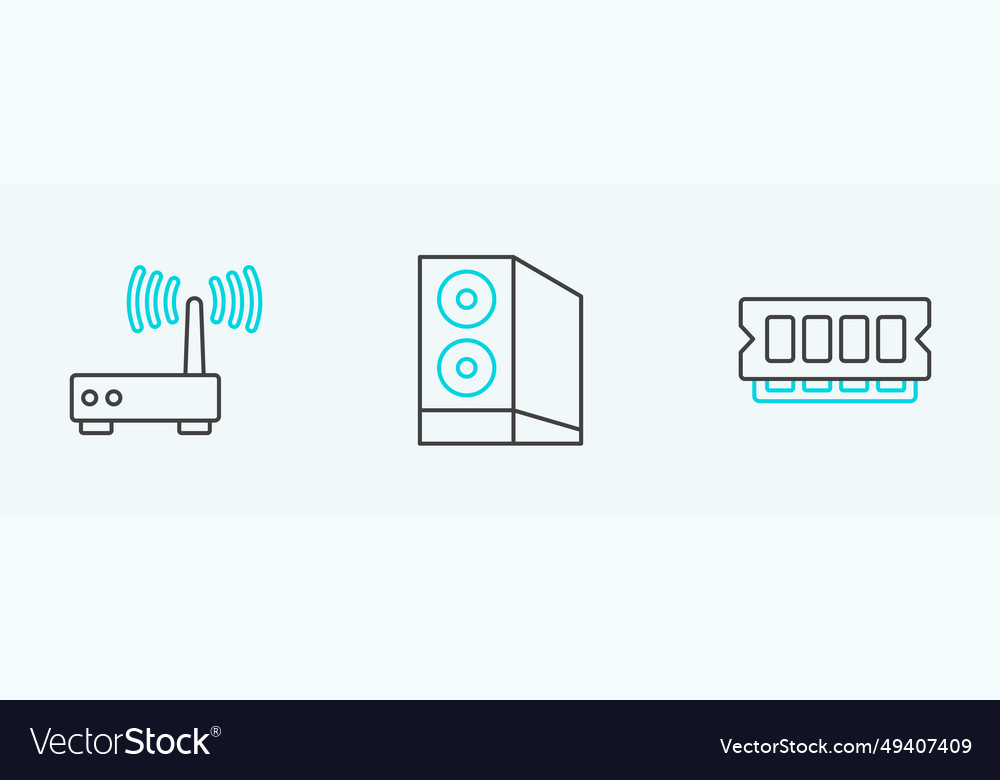 Set line ram random access memory router wi-fi vector image Set line ram random access memory router wi-fi