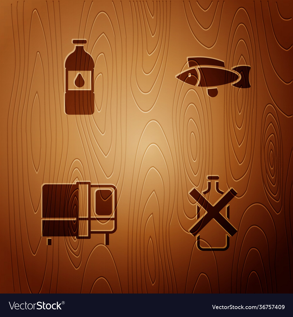 Set no alcohol bottle water bed and fish vector image Set no alcohol bottle water bed and fish