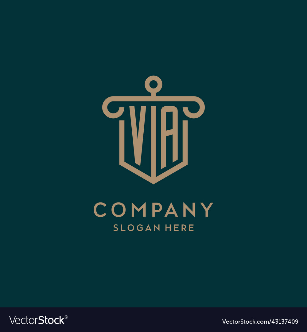 Va monogram initial logo design with shield