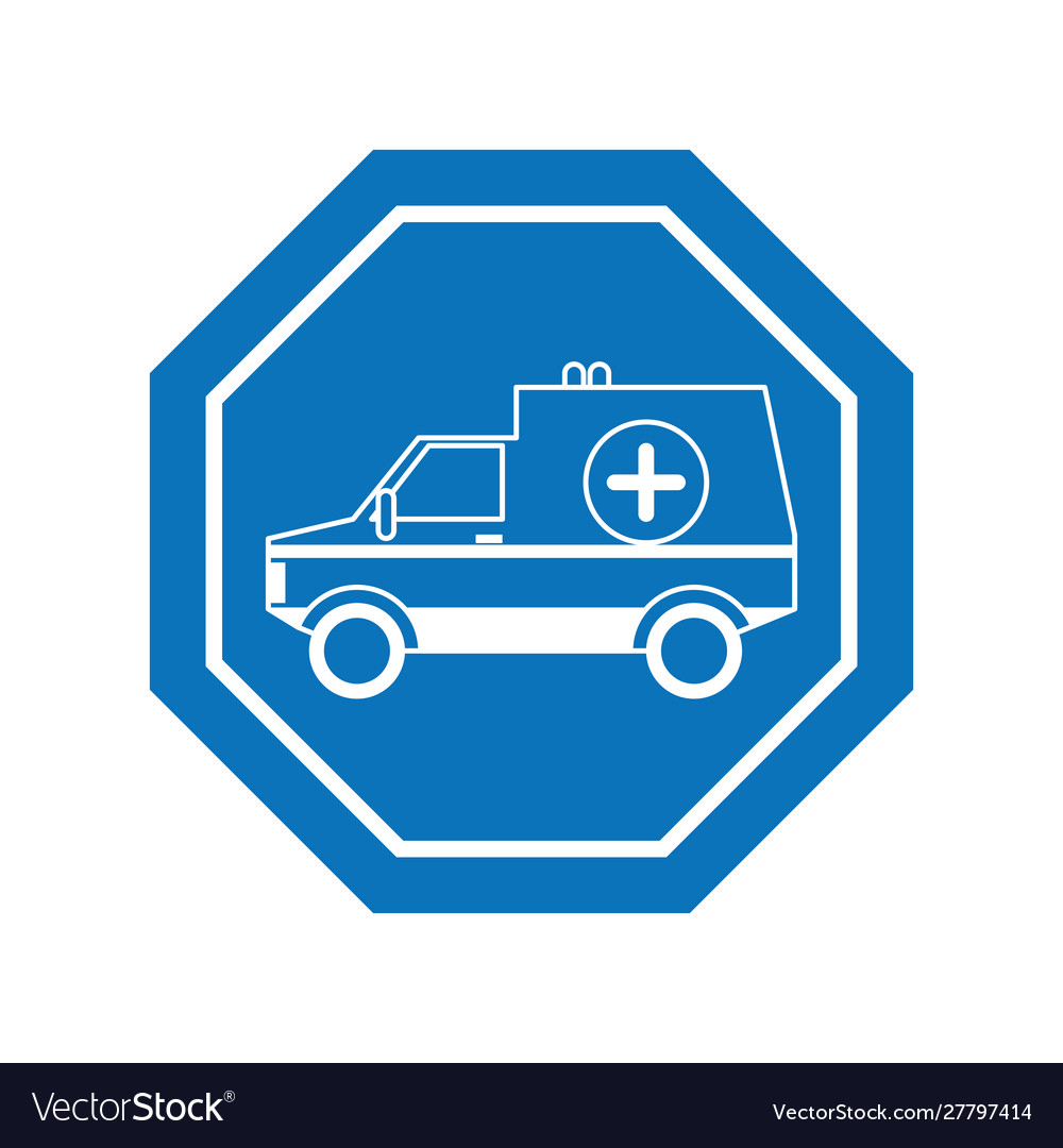 Ambulance car inside road sign icon block line Vector Image