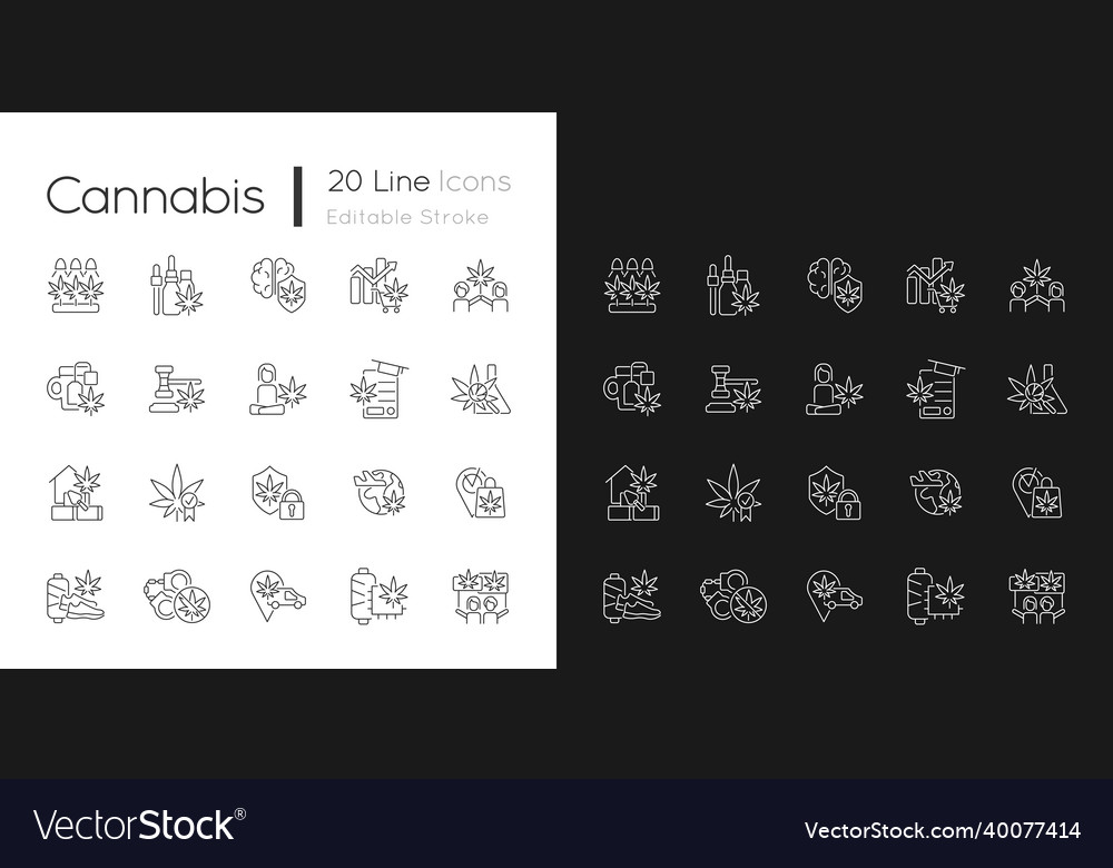 Cannabis in everyday life linear icons set