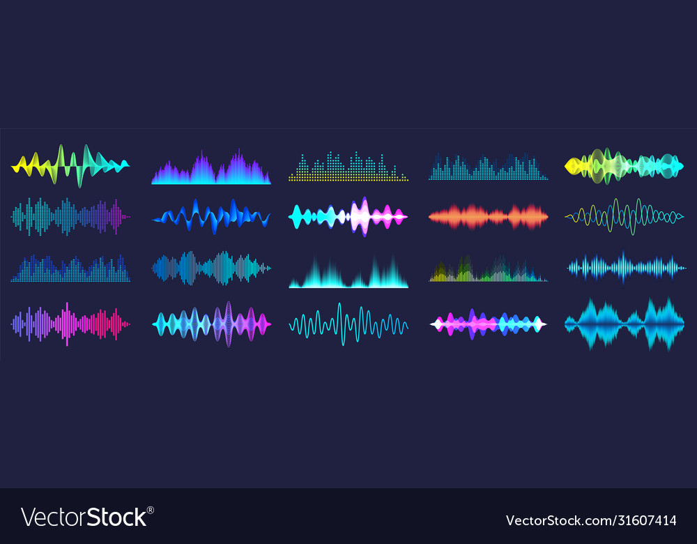 Colored sound waves collection analog and digital Vector Image