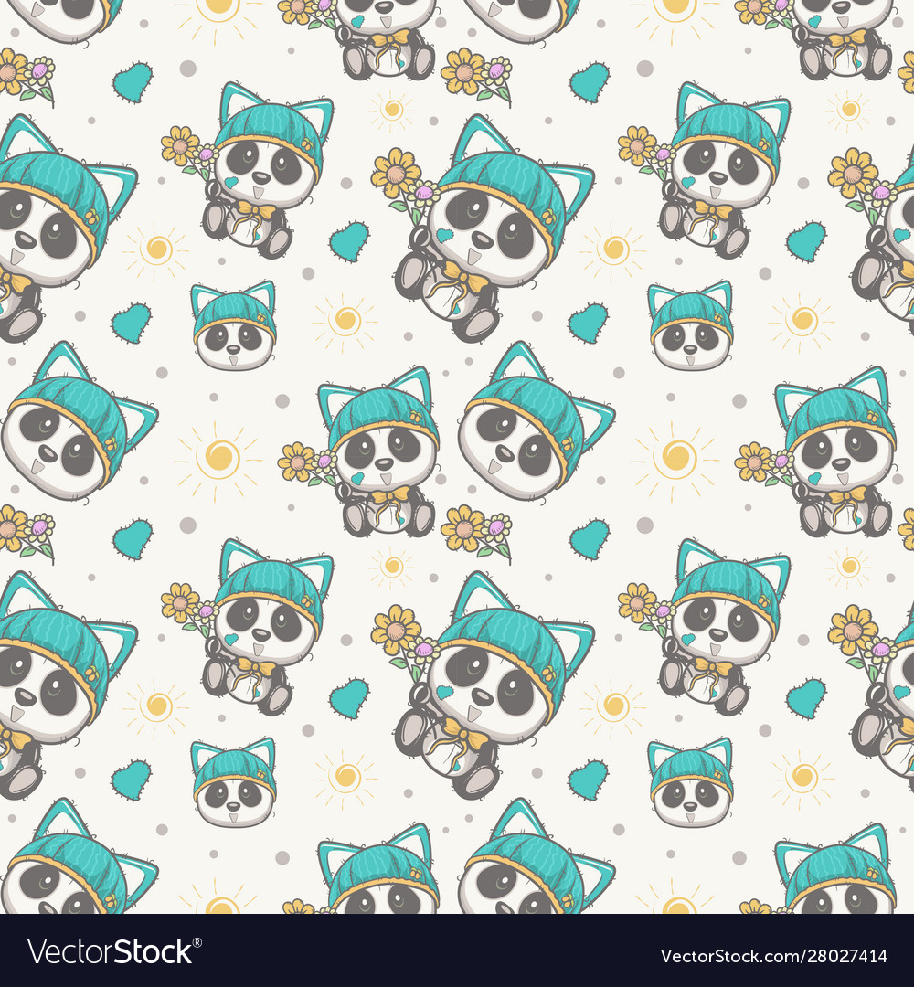 Cute baby panda cartoon seamless pattern