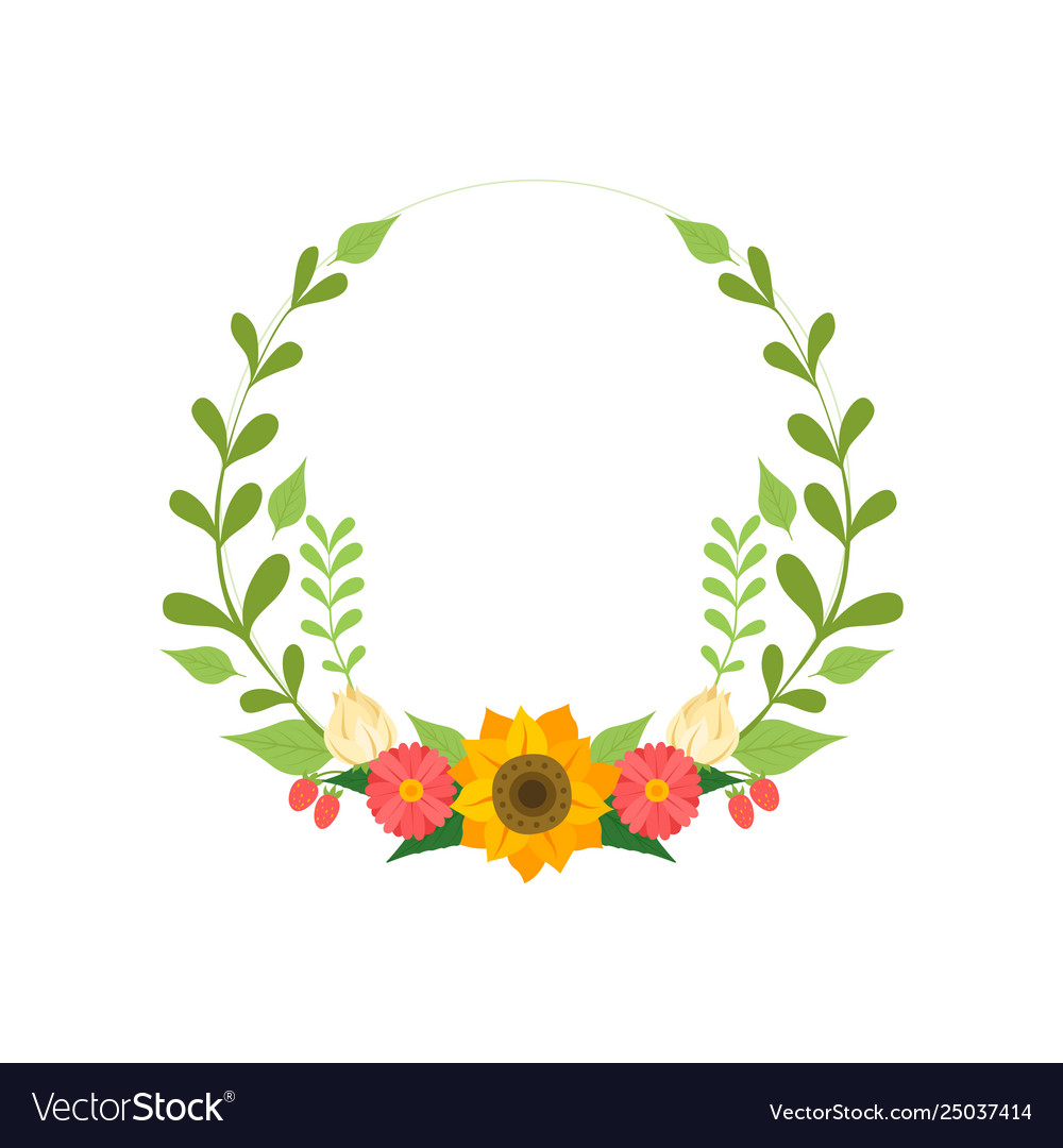 Download Floral wreath round border with flowers and Vector Image