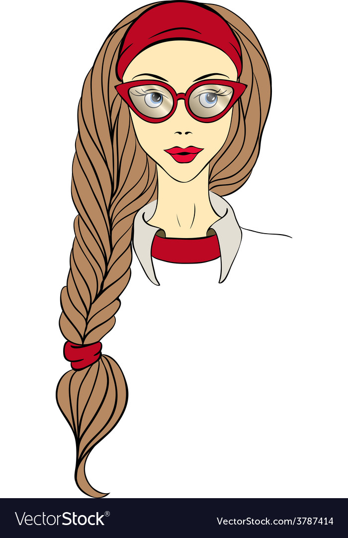 Girl In Glasses And With Long Braid Royalty Free Vector