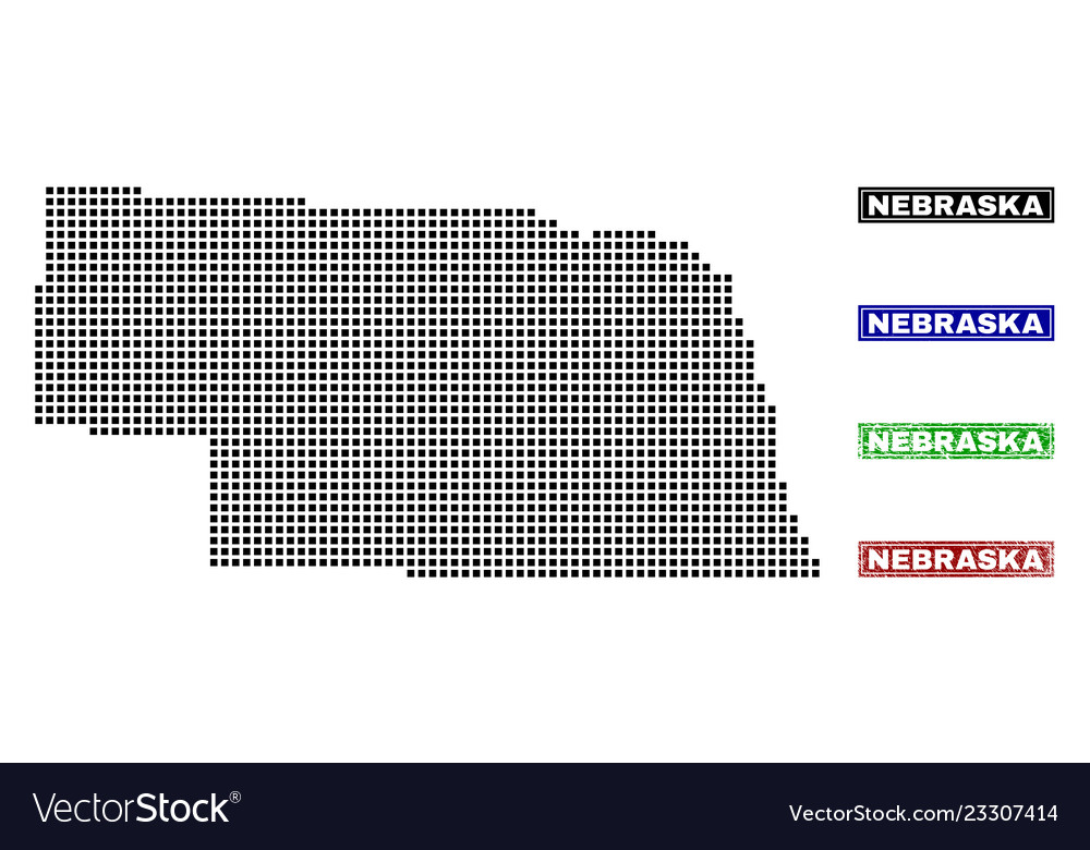 Nebraska state map in dot style with grunge title